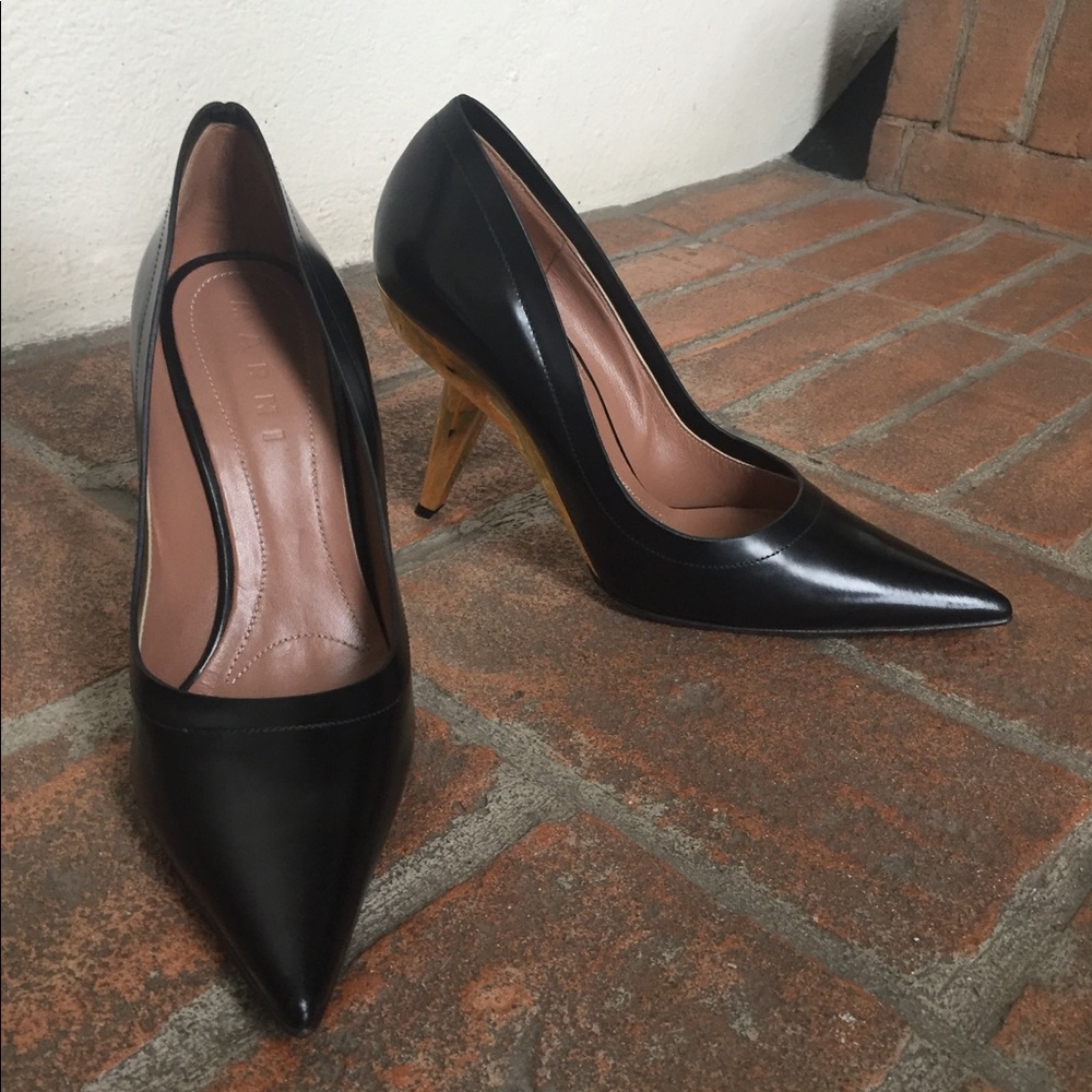 MARNI Geometric Gold Heel Pumps